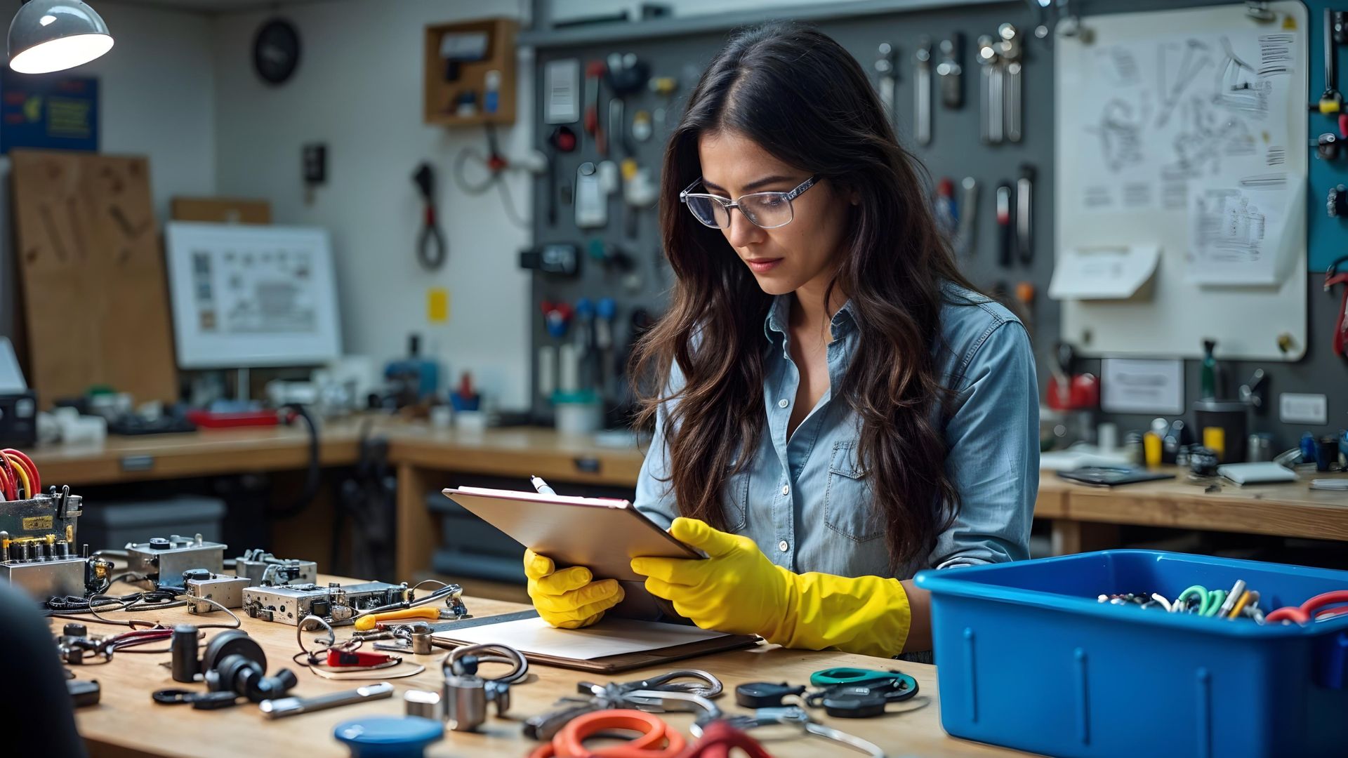 Woman Inspecting Parts In A Workshop